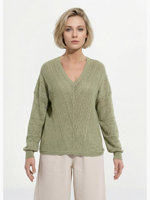 Pull maille ajourée col v - afibel - Kiabi Pull maille ajourée col v - afibel - Kiabi