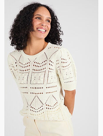 Pull maille ajourée effet crochet - damart