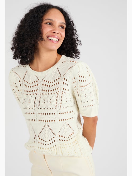 Pull maille ajourée effet crochet - damart - Kiabi Pull maille ajourée effet crochet - damart - Kiabi