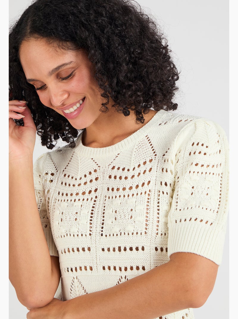 Pull maille ajourée effet crochet - damart Beige clair - Kiabi