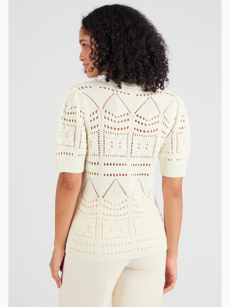 Pull maille ajourée effet crochet - damart Beige clair - Kiabi