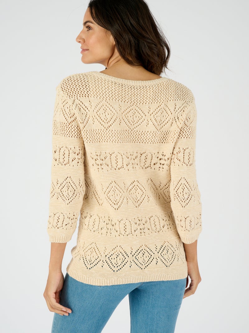 Pull maille ajourée effet crochet - Damart Beige - Kiabi