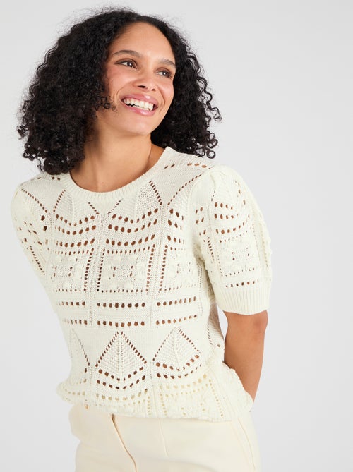 Pull maille ajourée effet crochet - Damart - Kiabi