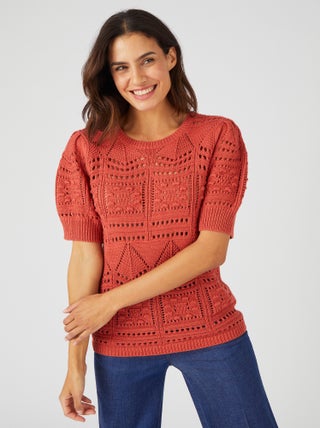 Pull maille ajourée effet crochet - Damart