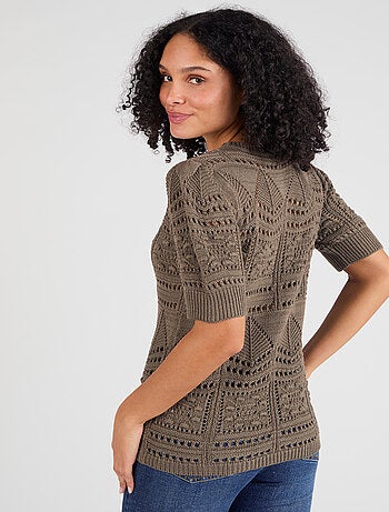 Pull maille ajourée effet crochet - Damart