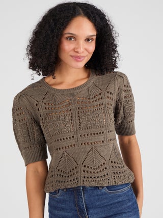Pull maille ajourée effet crochet - Damart