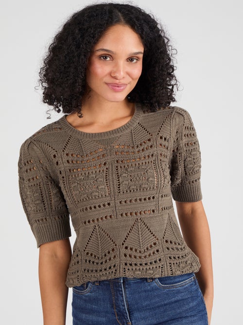 Pull maille ajourée effet crochet - Damart - Kiabi