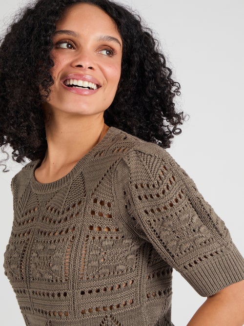 Pull maille ajourée effet crochet - Damart - Kiabi