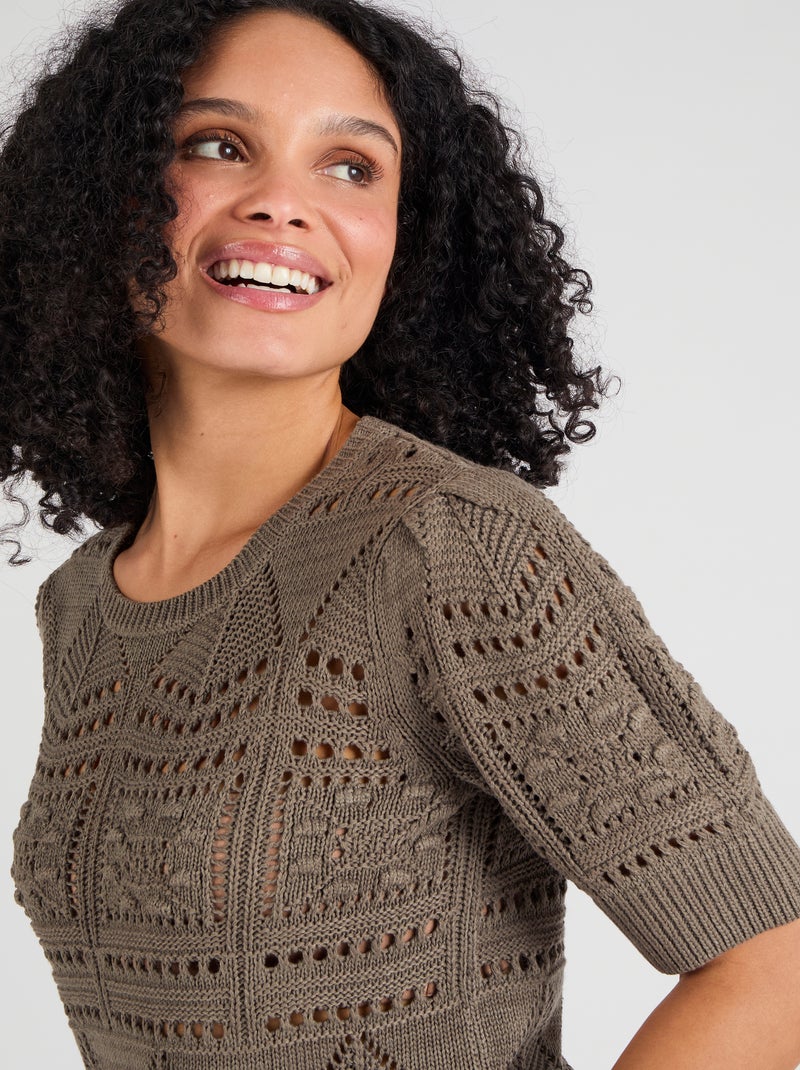 Pull maille ajourée effet crochet - Damart Taupe - Kiabi