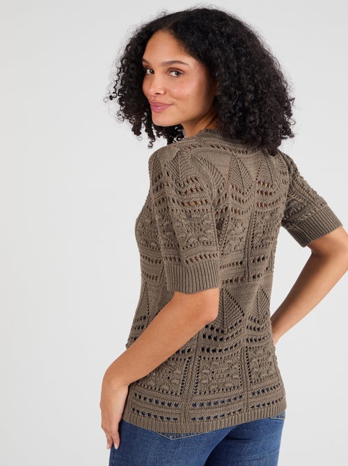 Pull maille ajourée effet crochet - Damart - Kiabi