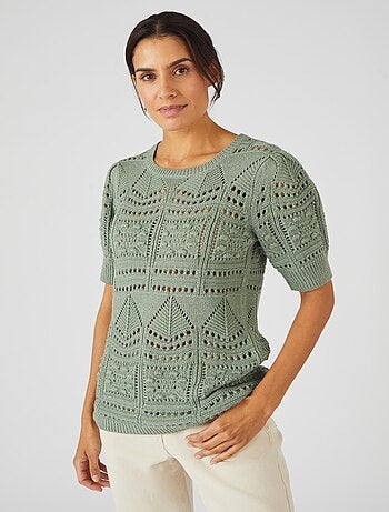 Pull maille ajourée effet crochet - Damart