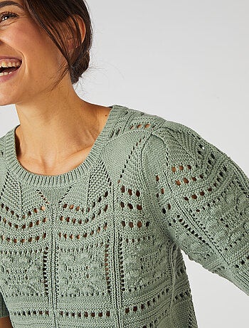 Pull maille ajourée effet crochet - Damart