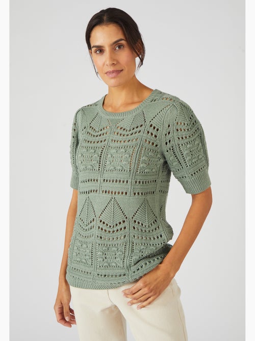 Pull maille ajourée effet crochet - Damart - Kiabi