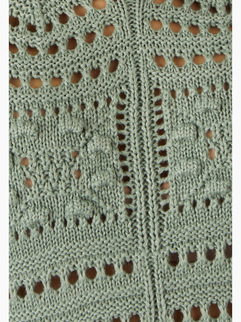 Pull maille ajourée effet crochet - Damart Vert Sauge - Kiabi