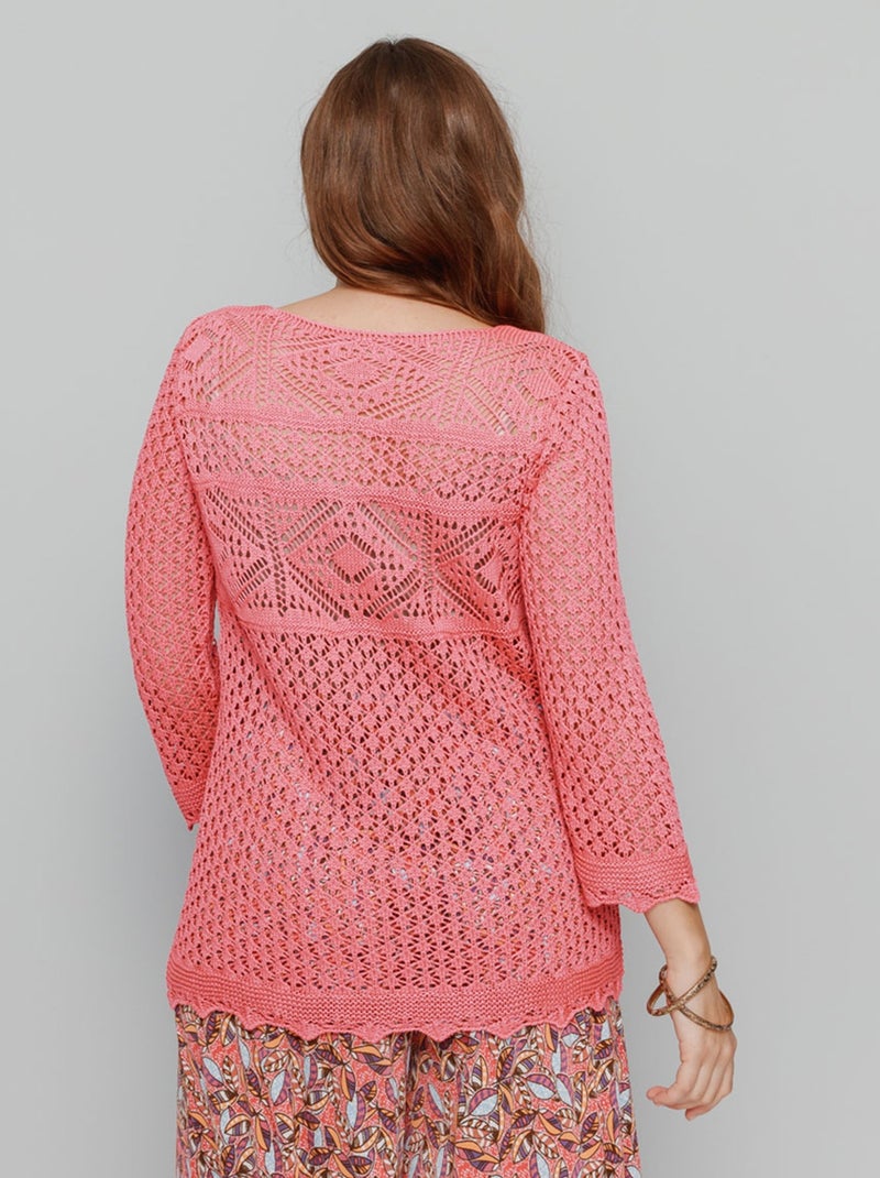 Pull maille ajourée effet crochet Rose fushia - Kiabi