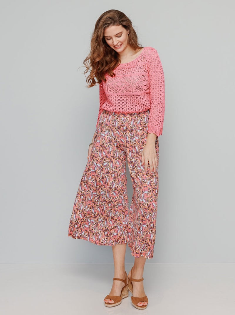 Pull maille ajourée effet crochet Rose fushia - Kiabi