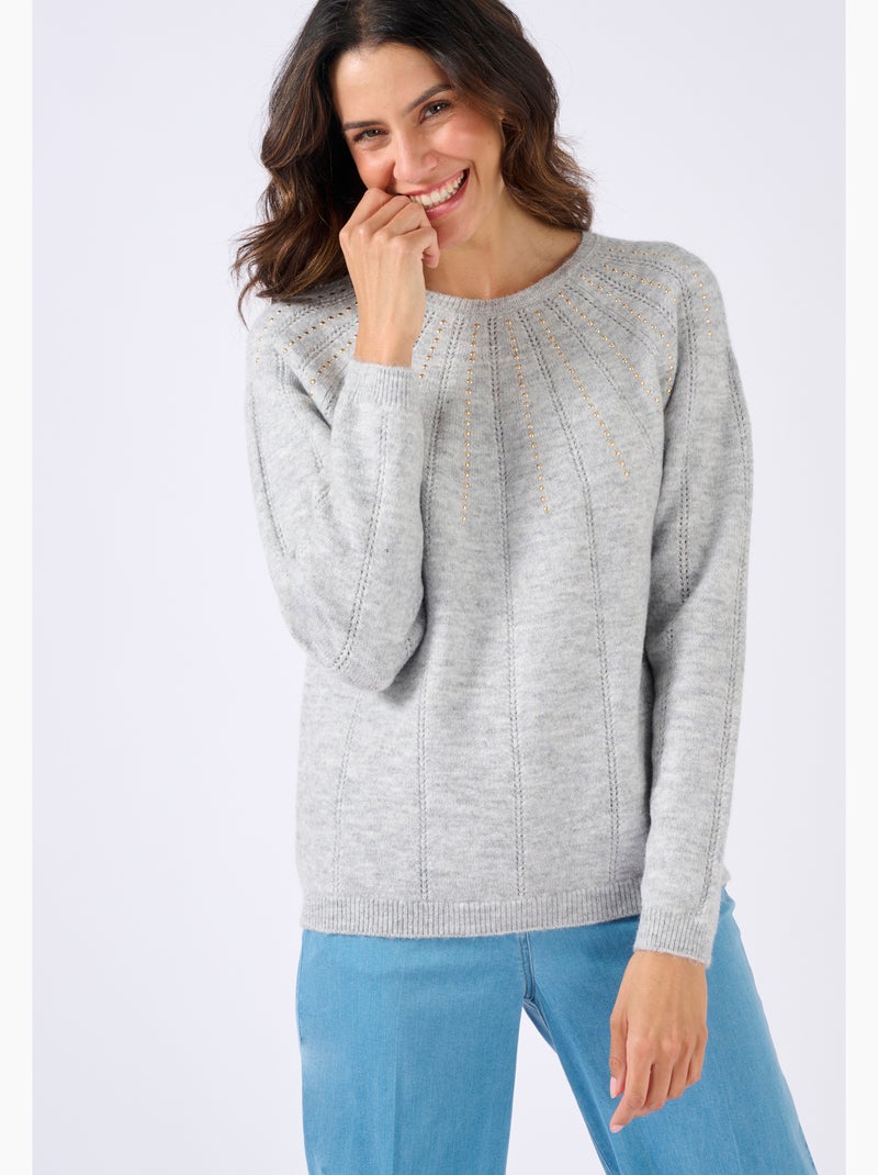 Pull maille ajourée et clous Thermolactyl - Damart Gris - Kiabi