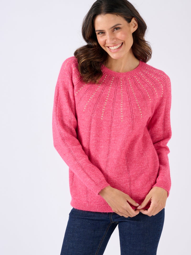 Pull maille ajourée et clous Thermolactyl - Damart Rose framboise - Kiabi