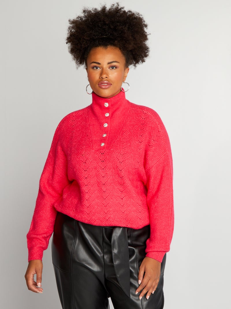 Pull maille ajourée et col camionneur Rose - Kiabi