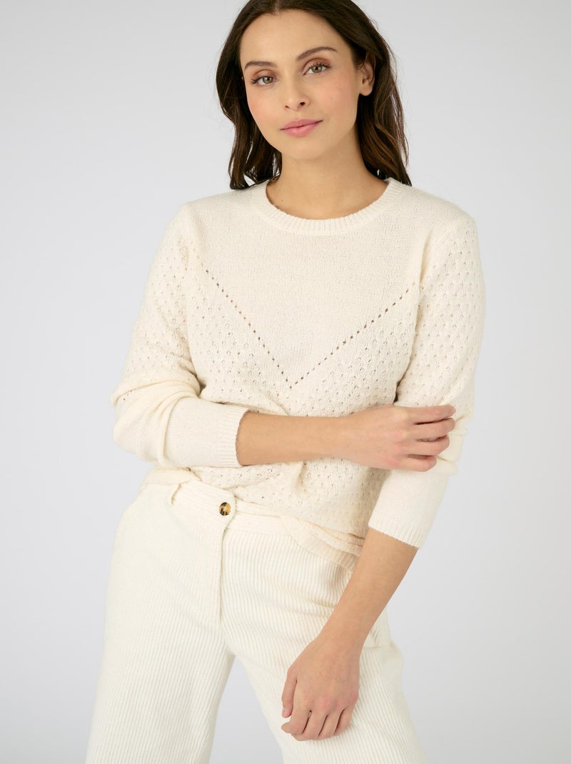 Pull maille ajourée et point fantaisie Thermolactyl - Damart Blanc Ecru Blanc - Kiabi