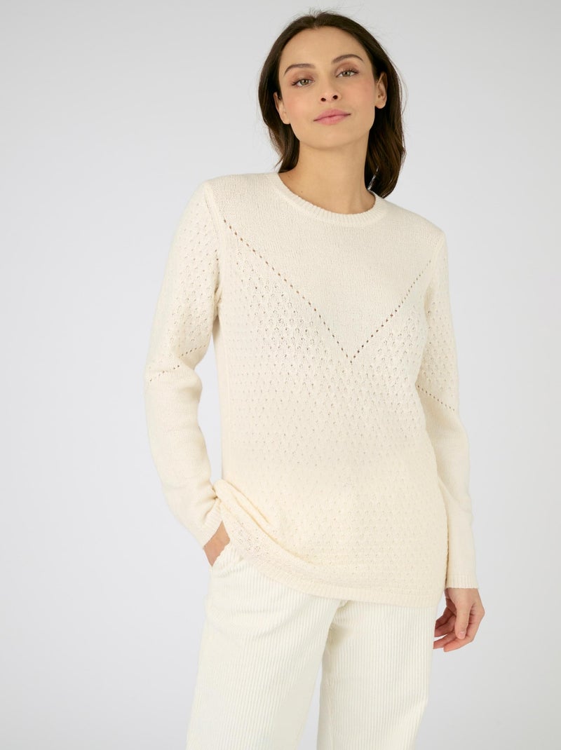 Pull maille ajourée et point fantaisie Thermolactyl - Damart Blanc Ecru Blanc - Kiabi