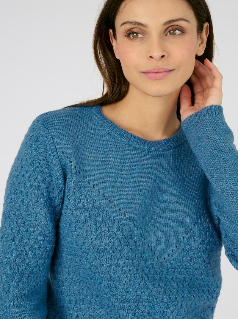 Pull maille ajourée et point fantaisie Thermolactyl - Damart Bleu gris - Kiabi