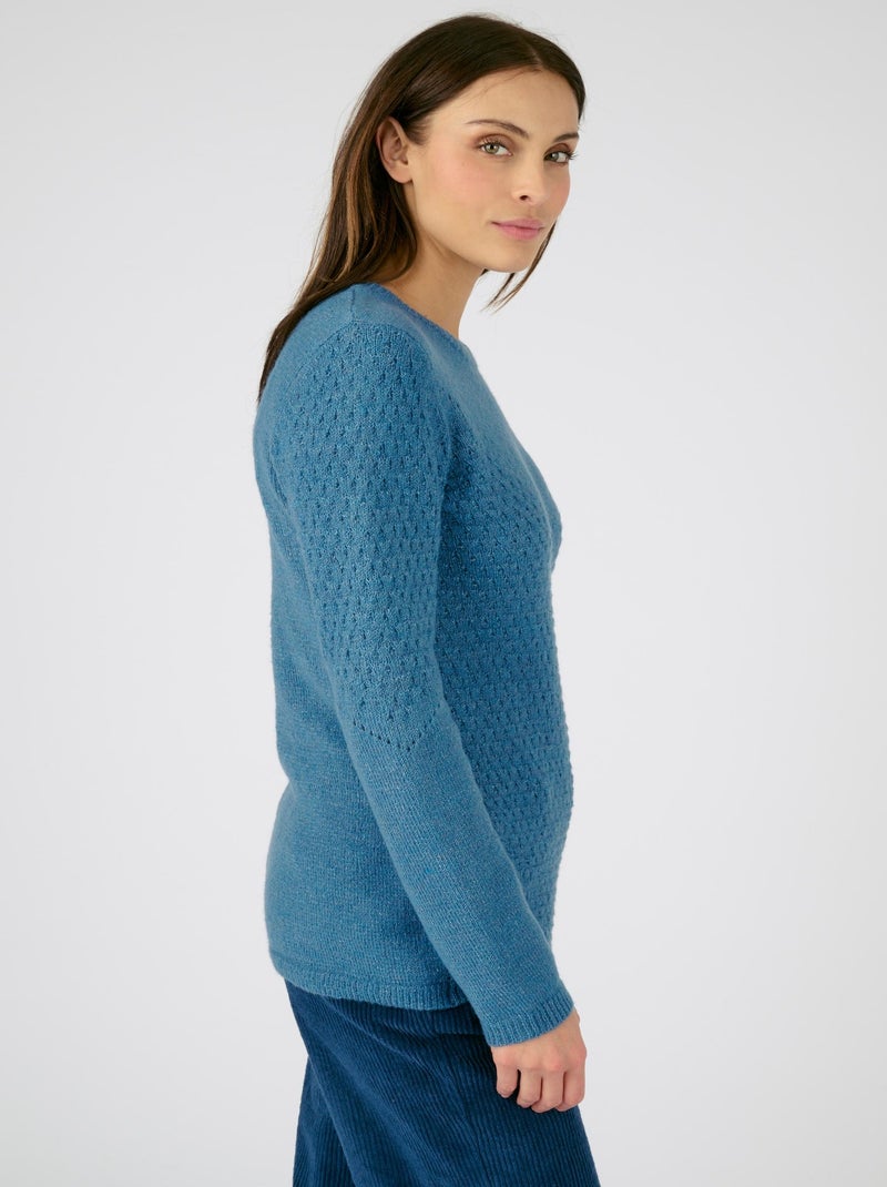 Pull maille ajourée et point fantaisie Thermolactyl - Damart Bleu gris - Kiabi