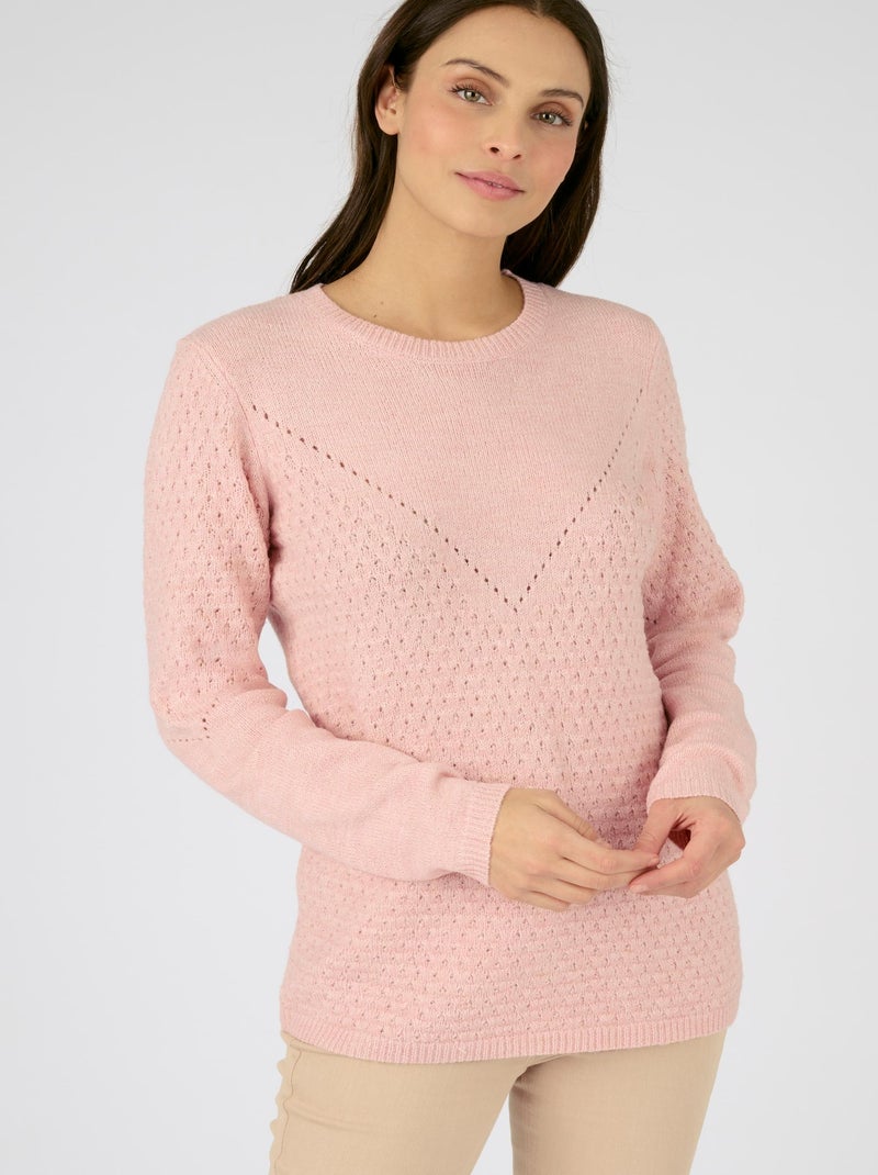 Pull maille ajourée et point fantaisie Thermolactyl - Damart Rose - Kiabi
