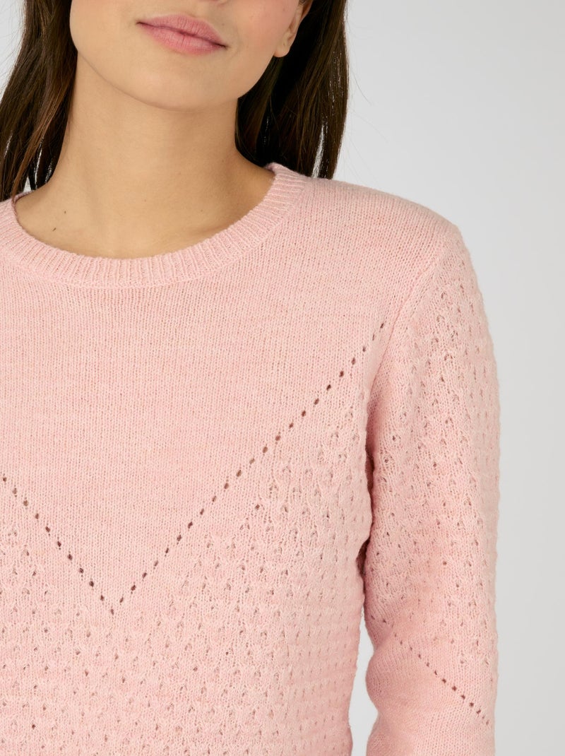 Pull maille ajourée et point fantaisie Thermolactyl - Damart Rose - Kiabi