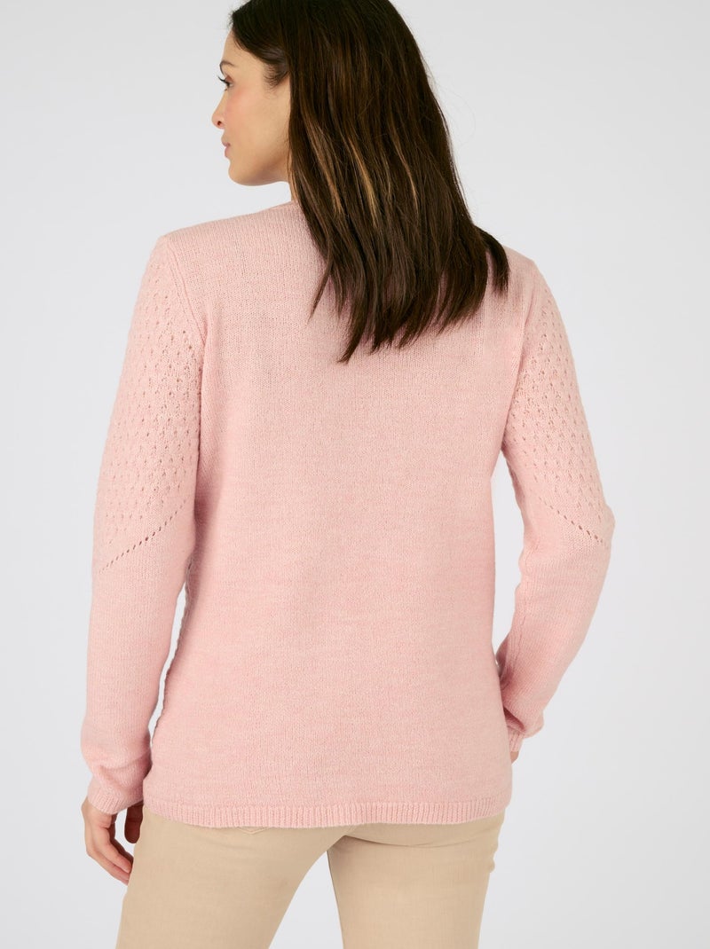Pull maille ajourée et point fantaisie Thermolactyl - Damart Rose - Kiabi