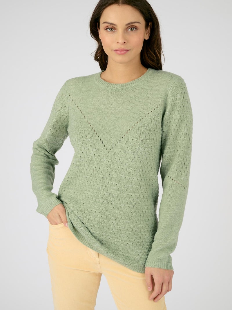 Pull maille ajourée et point fantaisie Thermolactyl - Damart Vert jade - Kiabi