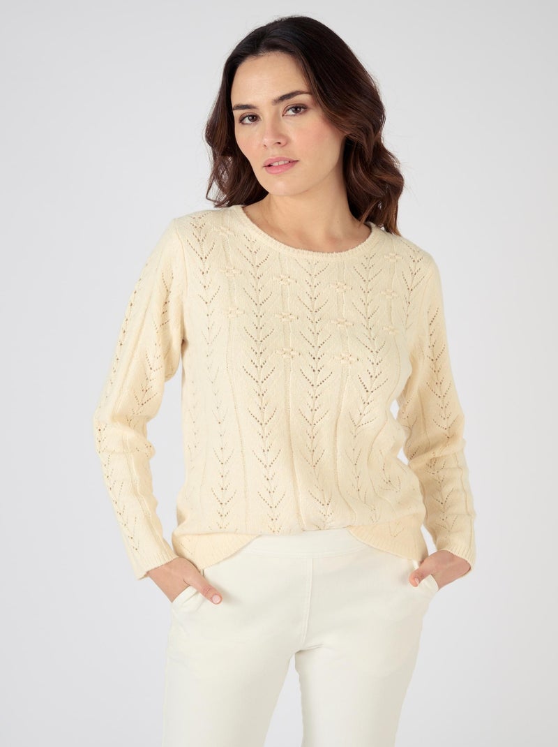 Pull maille ajourée et reliéfée - Damart Beige - Kiabi