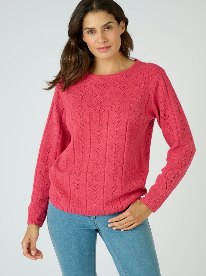Pull maille ajourée et reliéfée - Damart Rouge carmin - Kiabi
