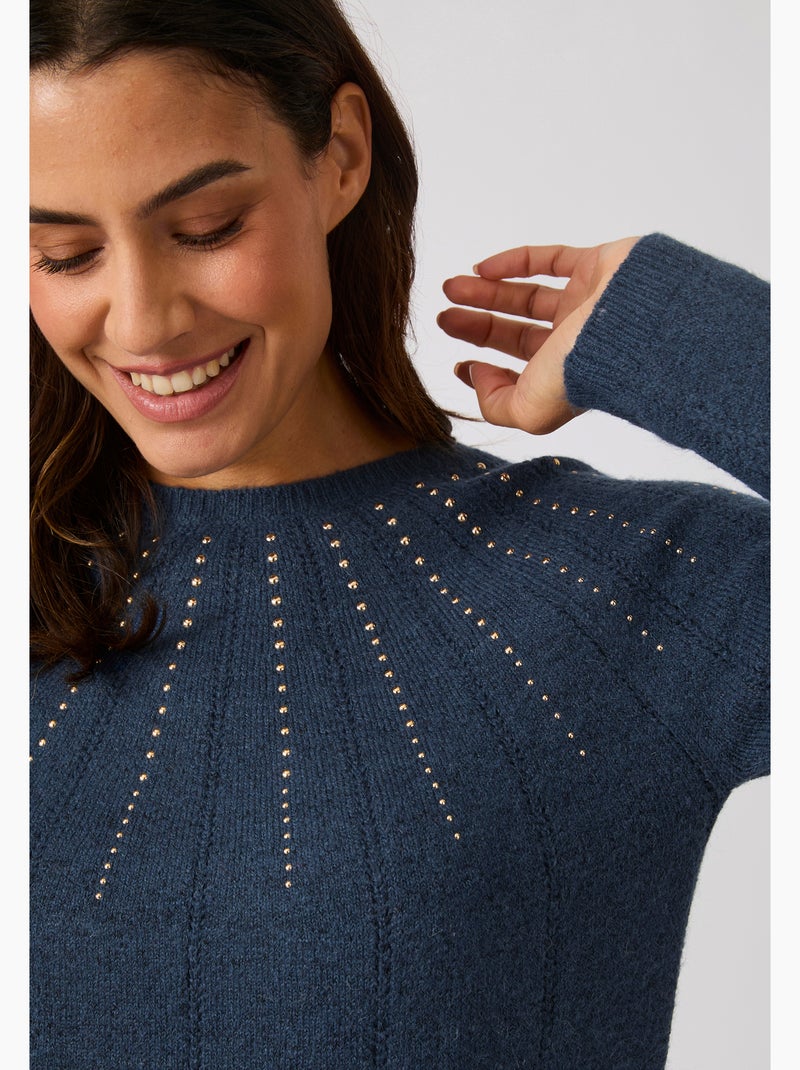 Pull maille ajourée et strass thermolactyl - damart Bleu marine - Kiabi