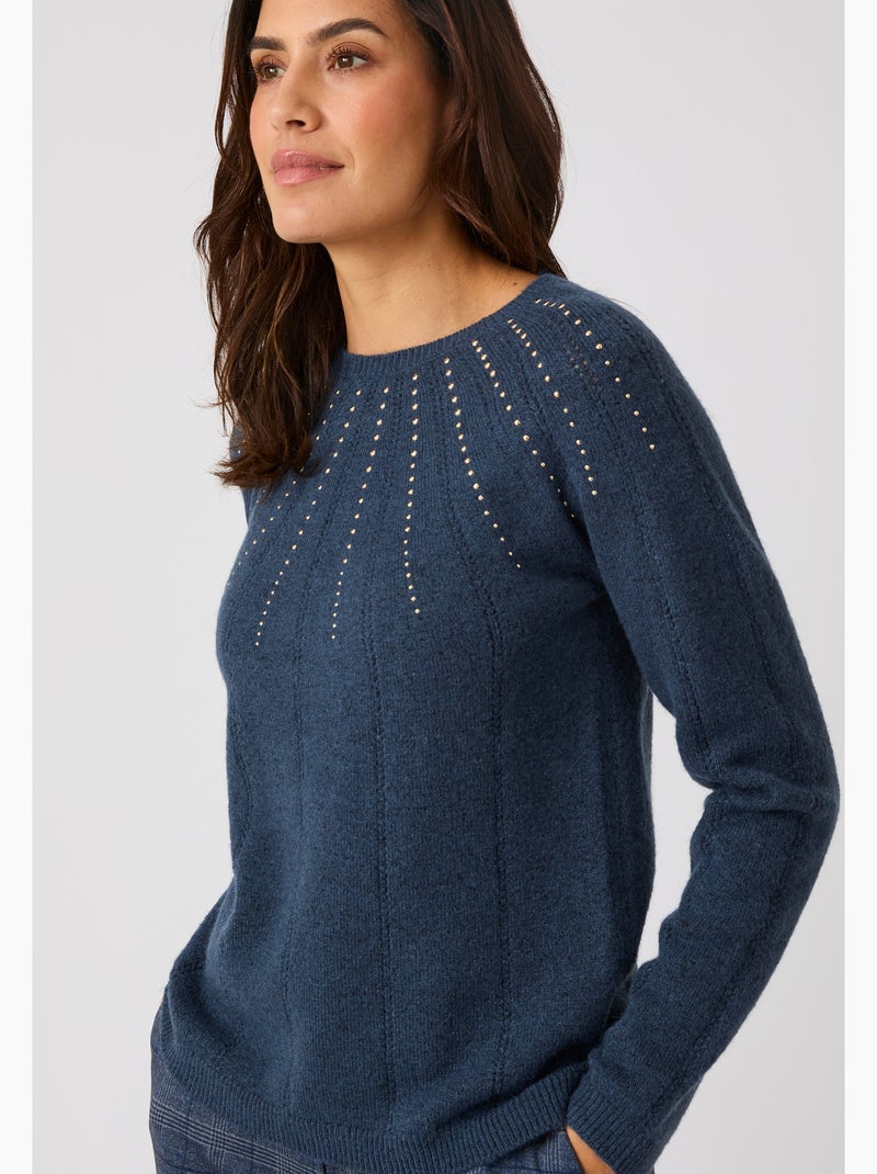 Pull maille ajourée et strass thermolactyl - damart Bleu marine - Kiabi