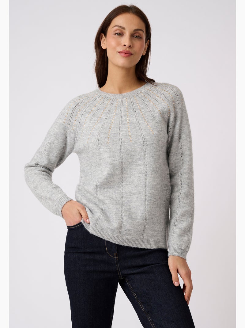 Pull maille ajourée et strass thermolactyl - damart Gris chiné - Kiabi