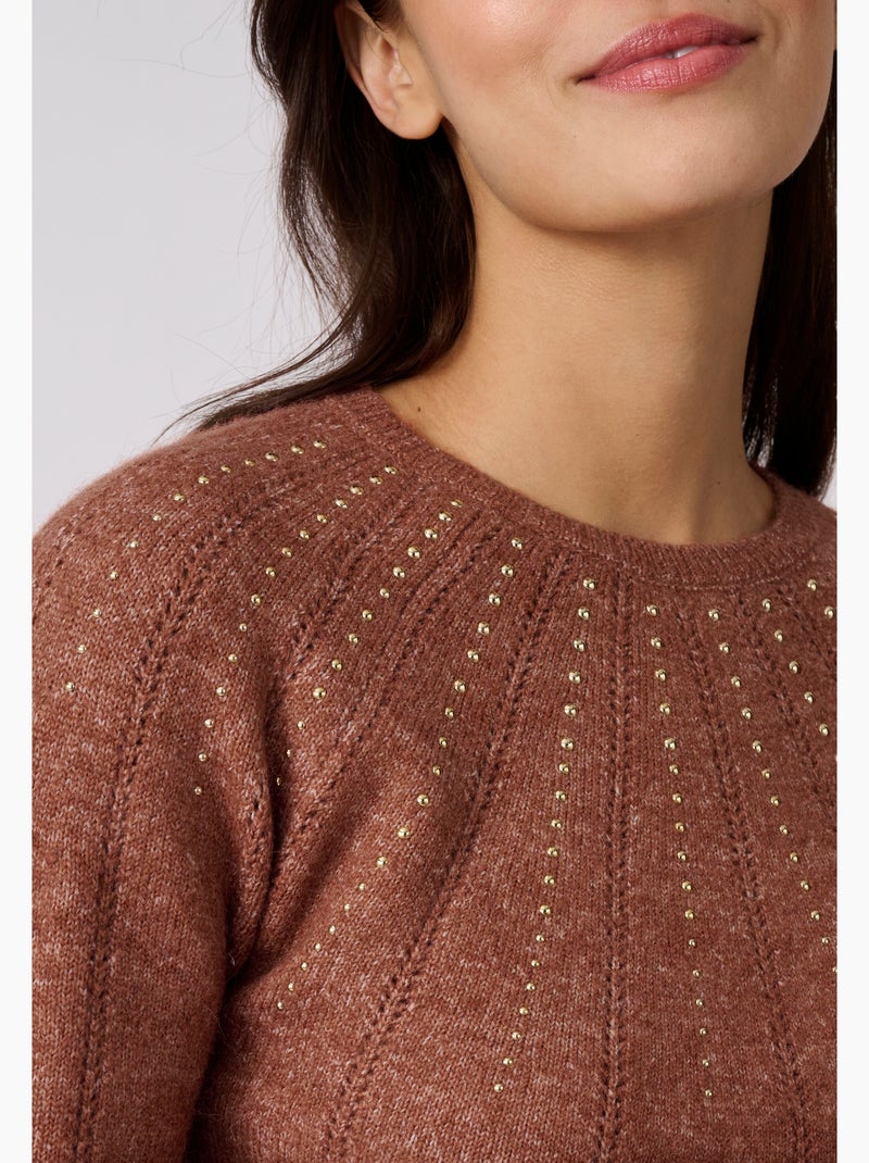 Pull maille ajourée et strass thermolactyl - damart Marron chocolat - Kiabi
