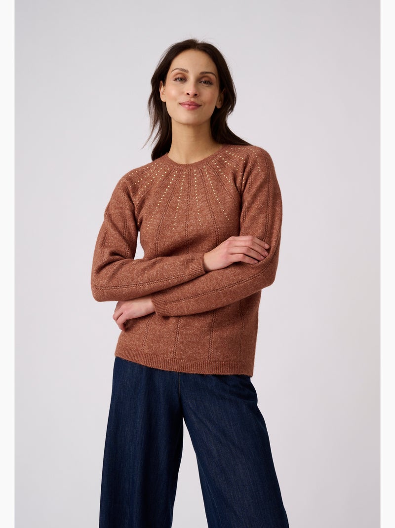 Pull maille ajourée et strass thermolactyl - damart Marron chocolat - Kiabi