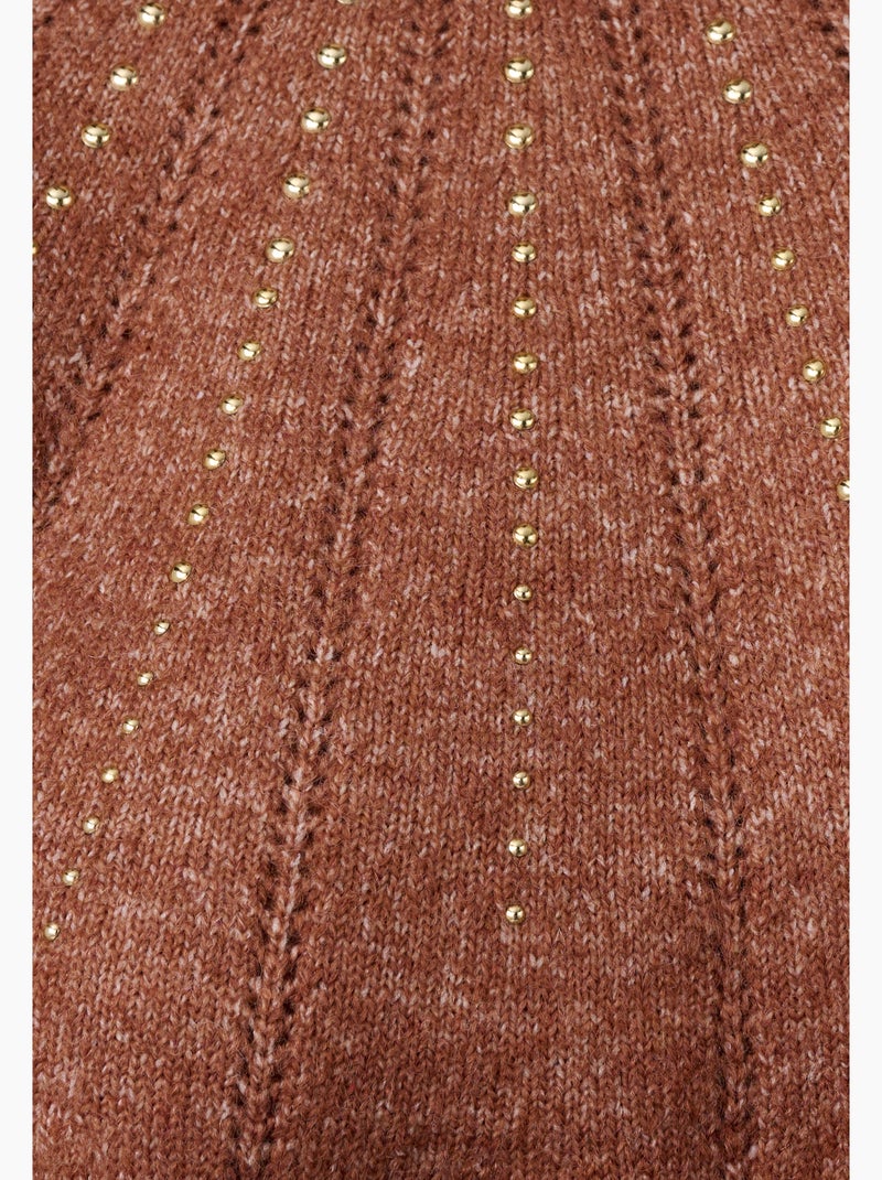 Pull maille ajourée et strass thermolactyl - damart Marron chocolat - Kiabi