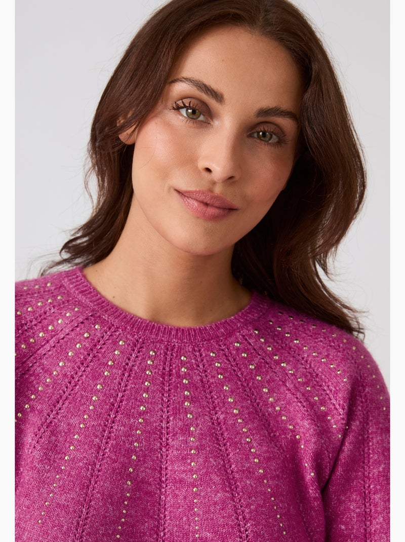 Pull maille ajourée et strass thermolactyl - damart Rose fushia - Kiabi