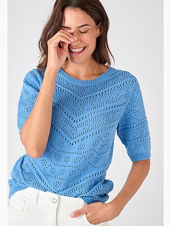 Pull maille ajourée manches aux coudes - Damart