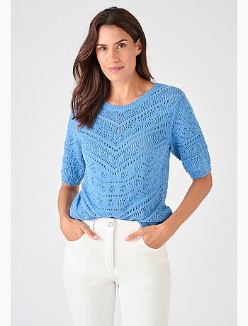 Pull maille ajourée manches aux coudes - Damart