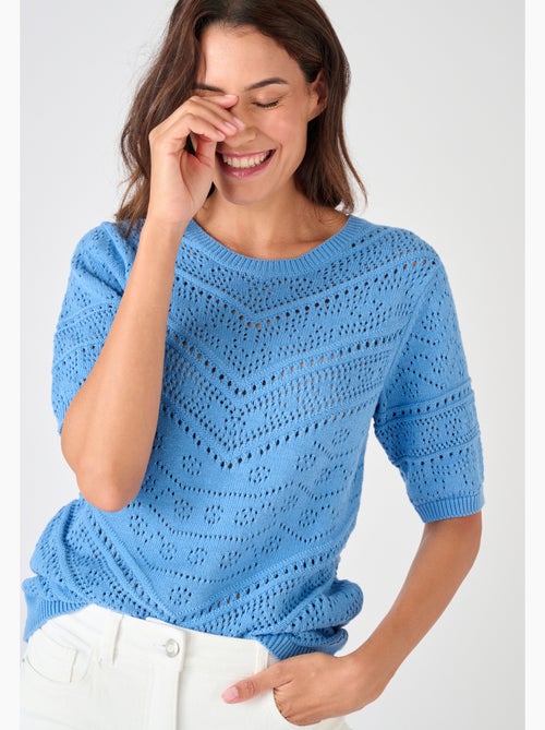 Pull maille ajourée manches aux coudes - Damart - Kiabi
