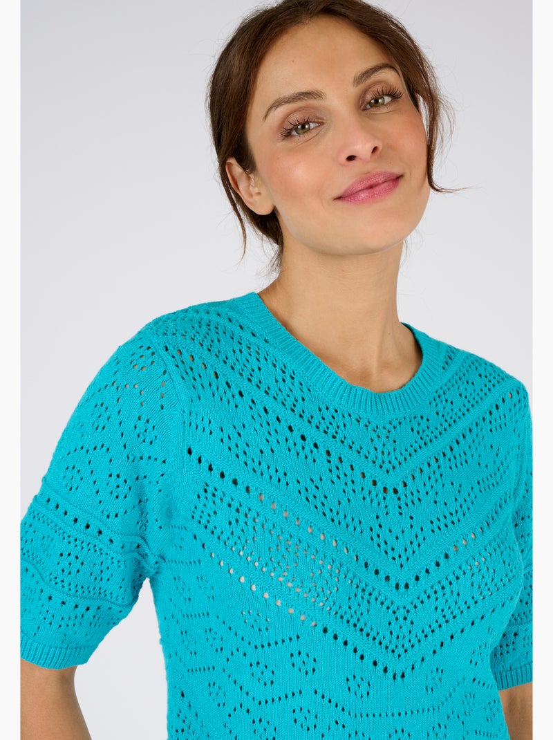 Pull maille ajourée manches aux coudes - Damart Bleu turquoise - Kiabi