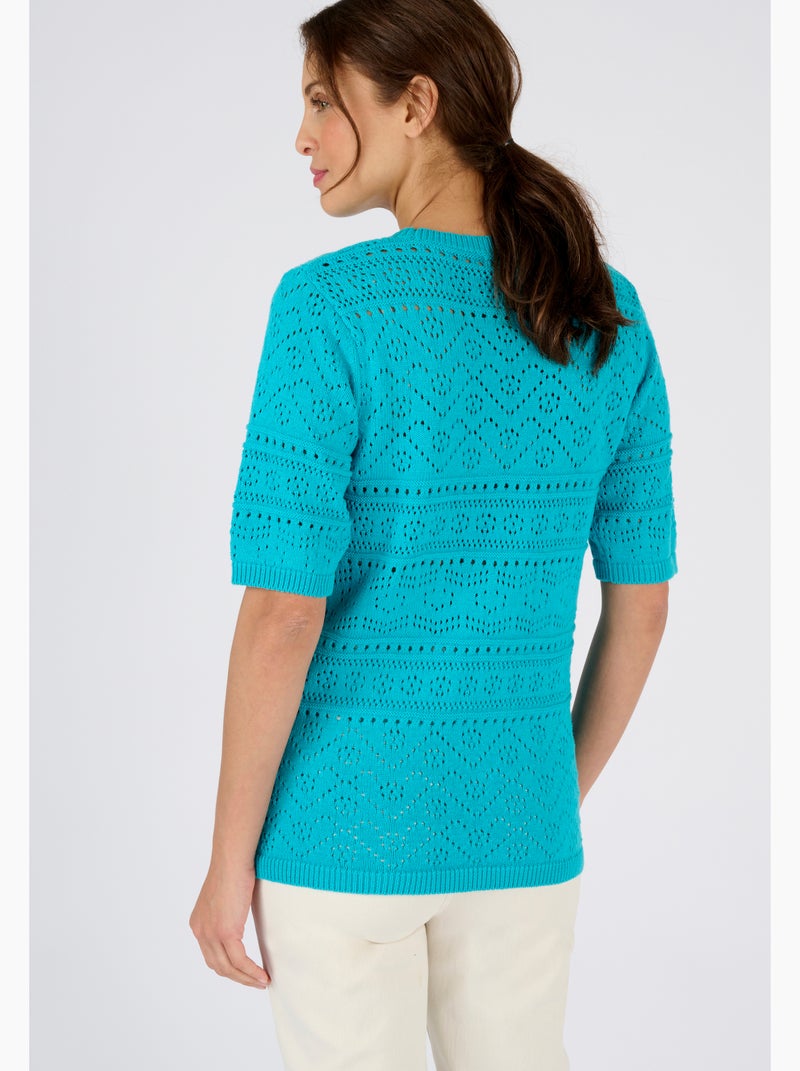 Pull maille ajourée manches aux coudes - Damart Bleu turquoise - Kiabi