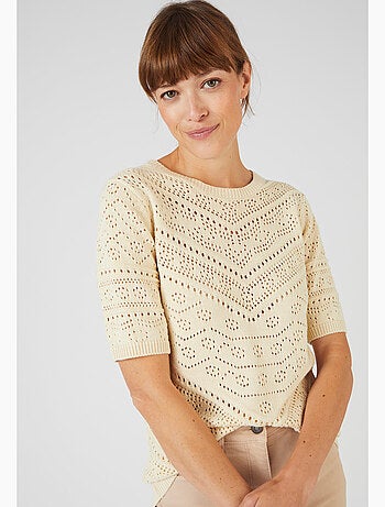 Pull maille ajourée manches aux coudes - Damart