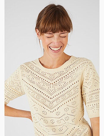 Pull maille ajourée manches aux coudes - Damart