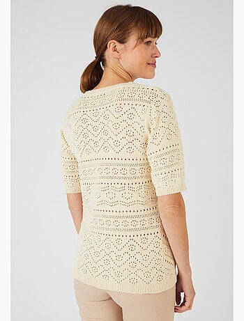 Pull maille ajourée manches aux coudes - Damart