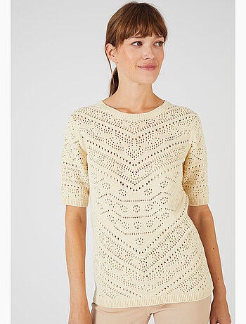 Pull maille ajourée manches aux coudes - Damart