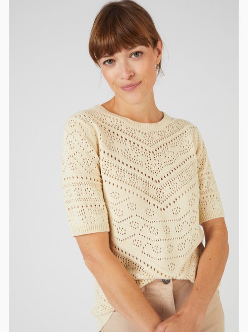 Pull maille ajourée manches aux coudes - Damart - Kiabi